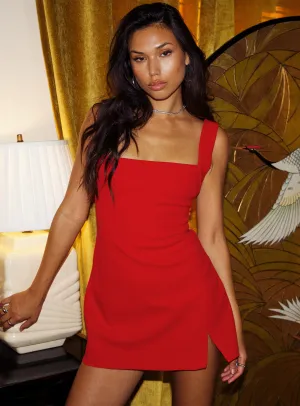 Chic Waistband Design Bombshell Mini Dress Red