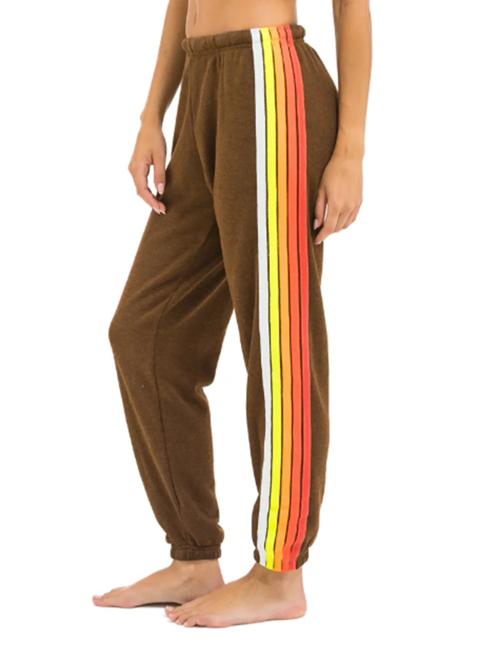 5 Stripe Sweatpants, Chocolate/White Neon Daily Style Soft Waistband