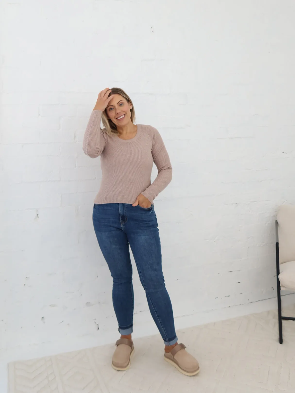 Selma Knit Top - Mocha MinimalistStitching