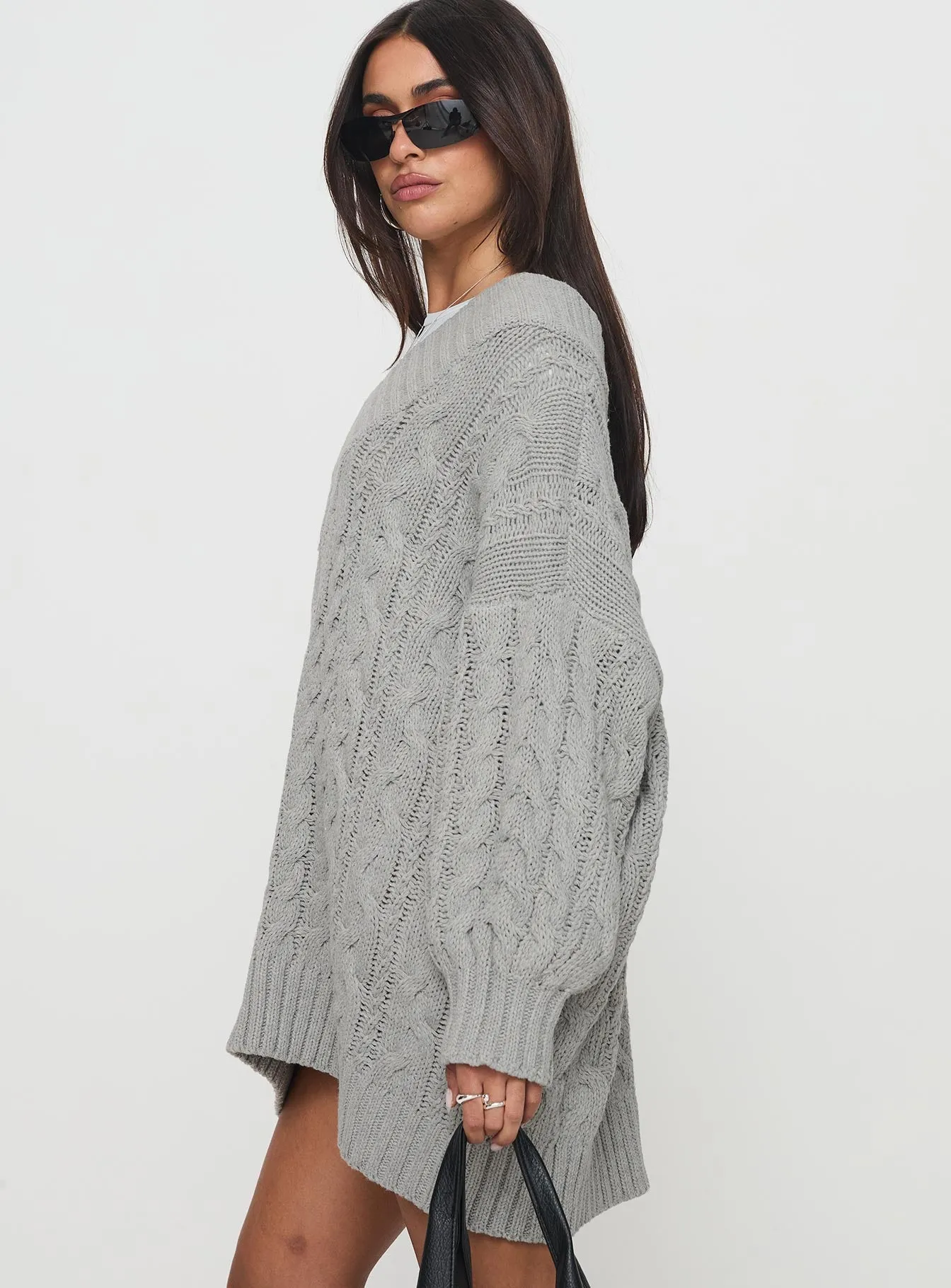 Cool Undertone Layering Piece Dravi Mini Sweater Dress Grey Marle