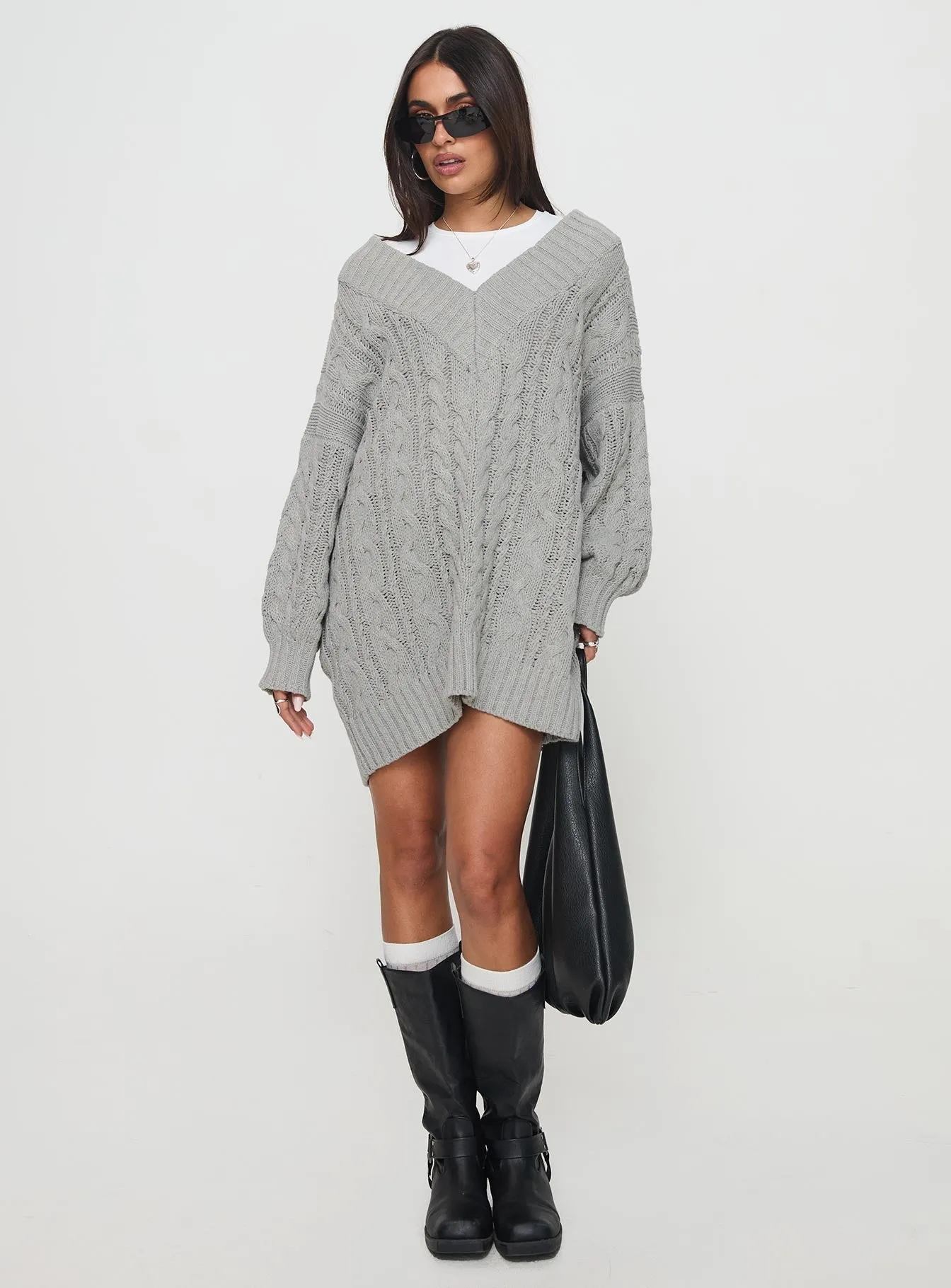 Dravi Mini Sweater Dress Grey Marle Chic And Comfortable