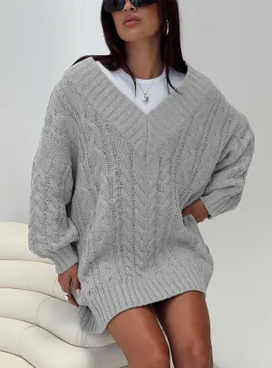 Dravi Mini Sweater Dress Grey Marle Relaxed and Elegant