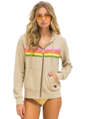 5 Stripe Zip Hoodie, Sand/Pink Green Versatile Layer