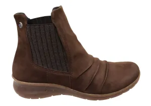 Flex & Go Eboni Womens Comfortable European Leather Ankle Boots Brown Earth Flexible Frame Trail Exploration