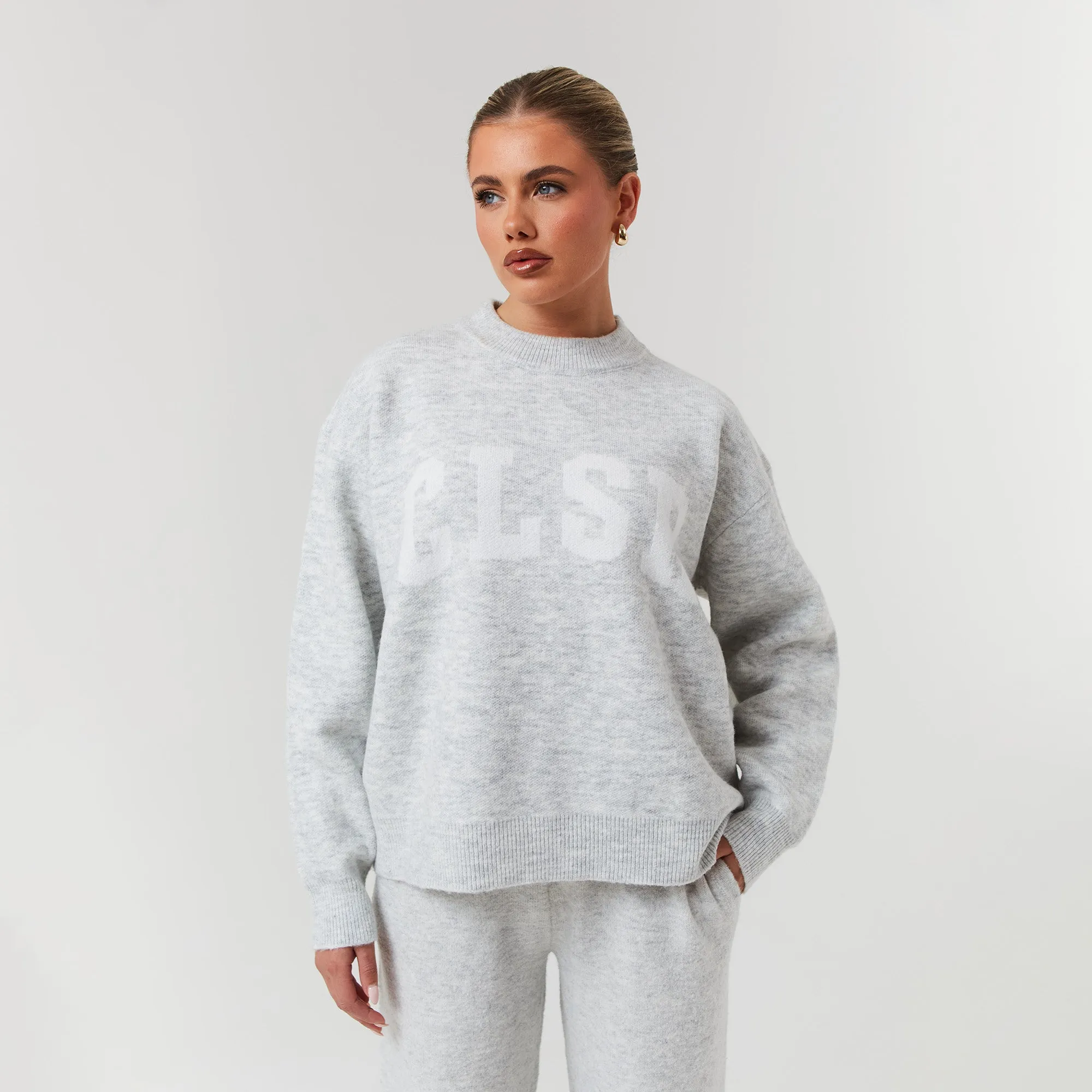 Soft Hoodie Knit Crewneck | Light Grey Marl
