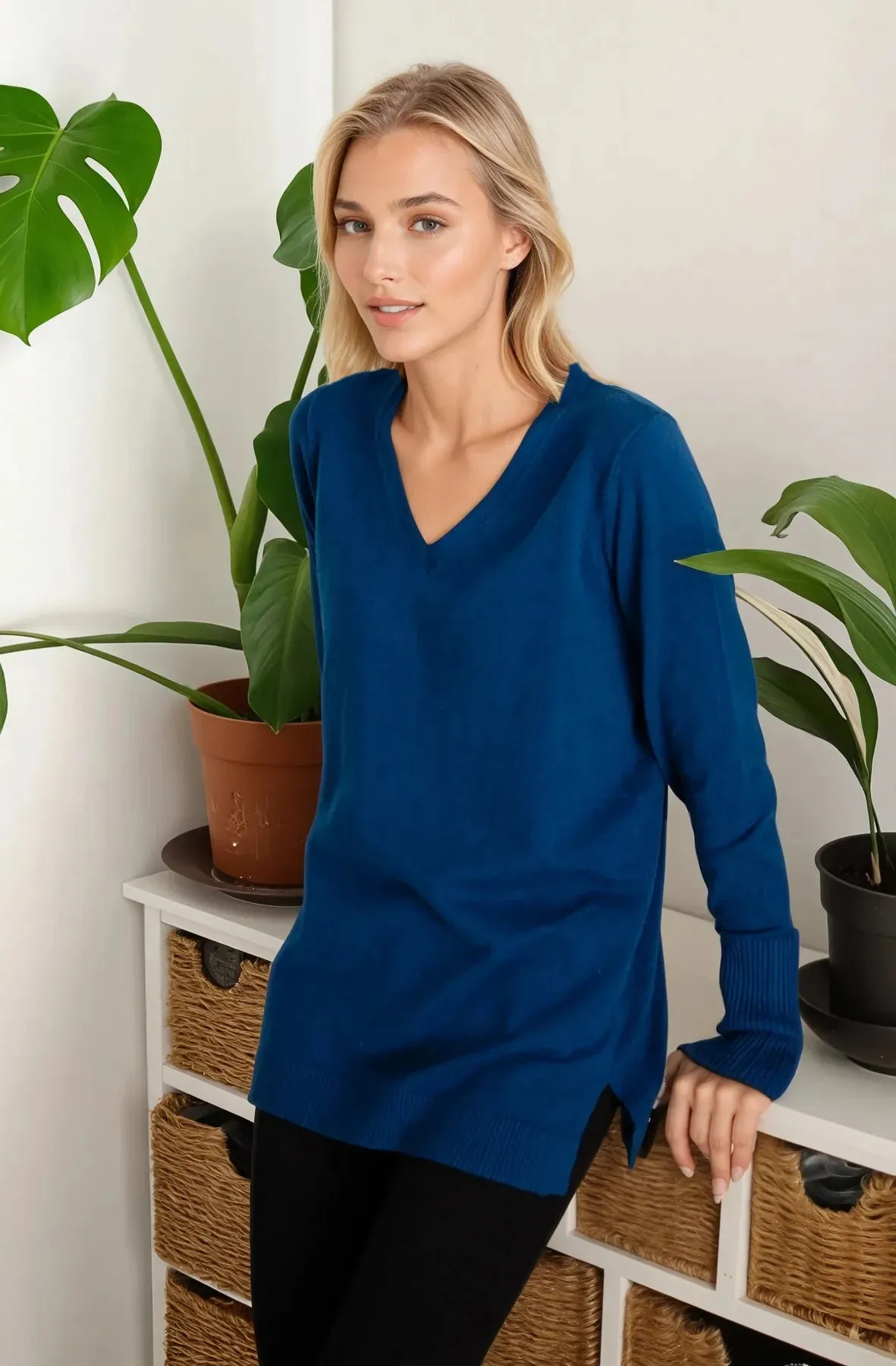 Seasonal Comfort Longline V-Neck Jumper