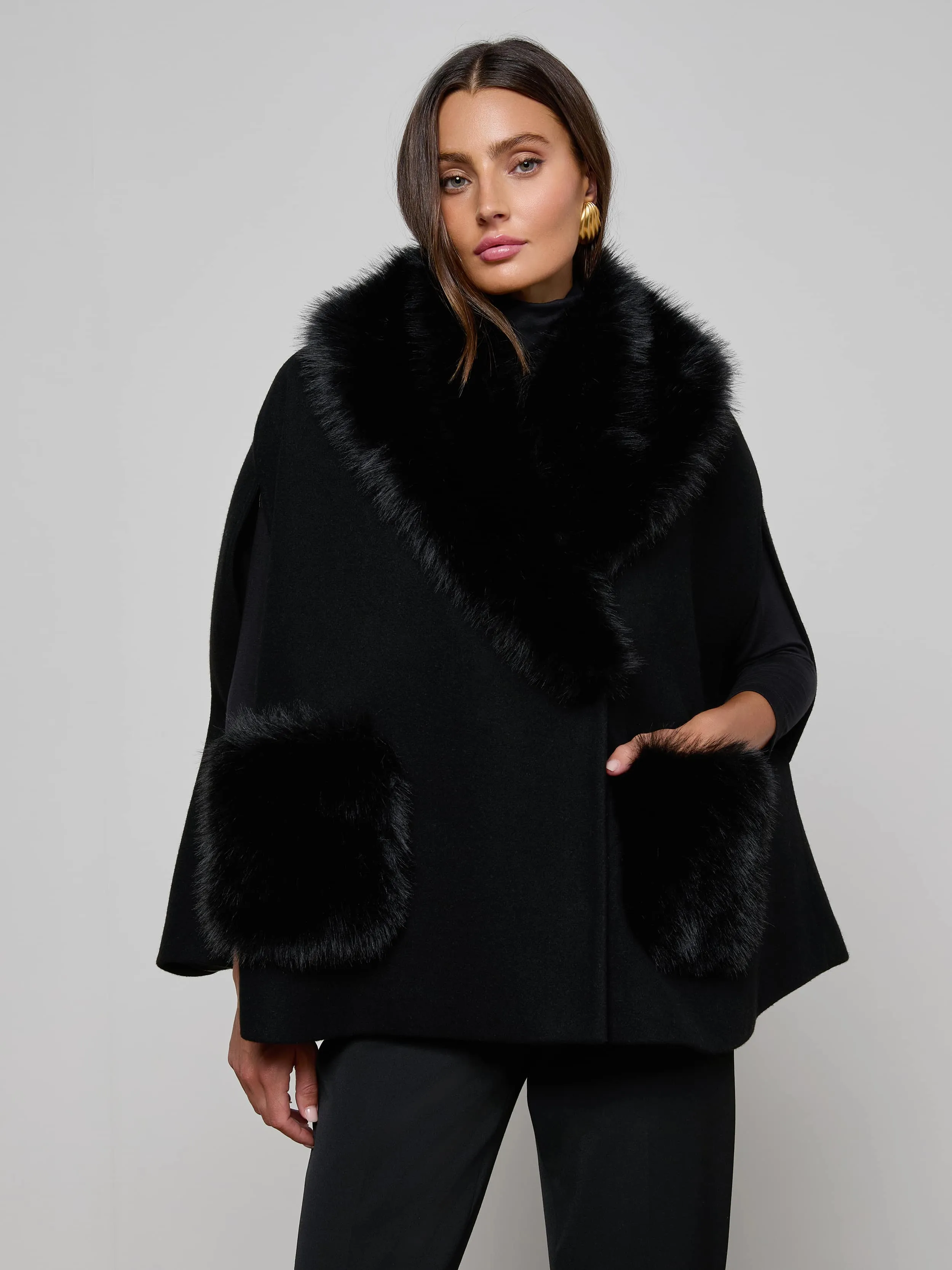 Chana Faux Fur Cape Flat Lock Stitching Heat Guard