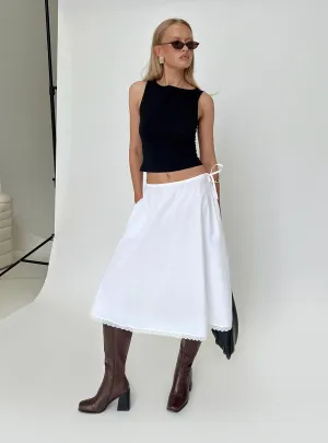 Taka Midi Skirt White Stretch Waist Mid Length