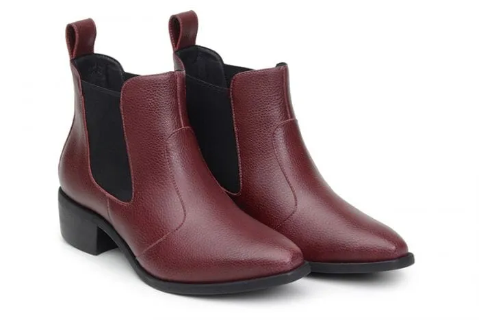 'Francesca' women's pull-on bootie by Ahimsa - burgundy Cushioned Step All Day Worker Abrasion Resistant Toe Cap