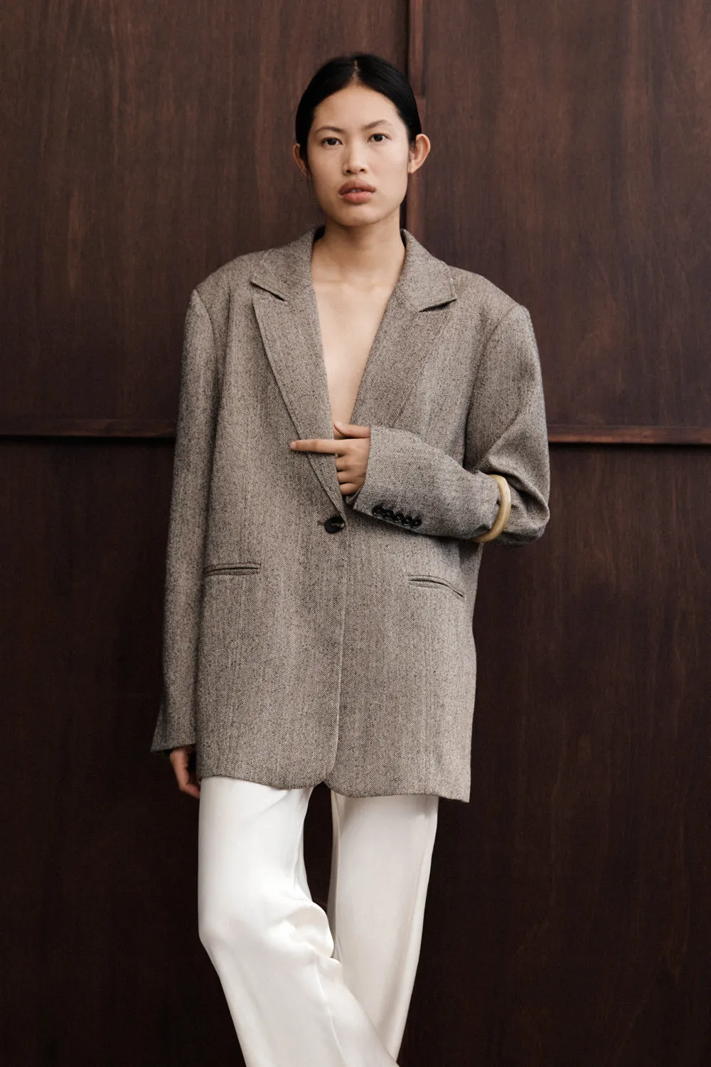 Eco Friendly Padding FRANKIE CHOC OVERSIZED TWEED BOYFRIEND BLAZER