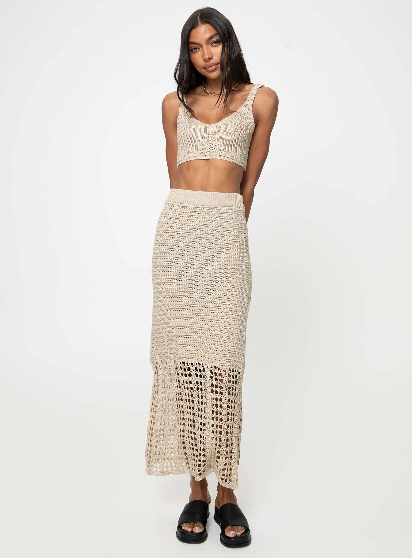 Sandie Knit Set Beige Semi Sheer Wrap style