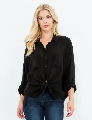 Cargo Button Down Tie Top, Black NonRestrictiveCut Fun and Playful