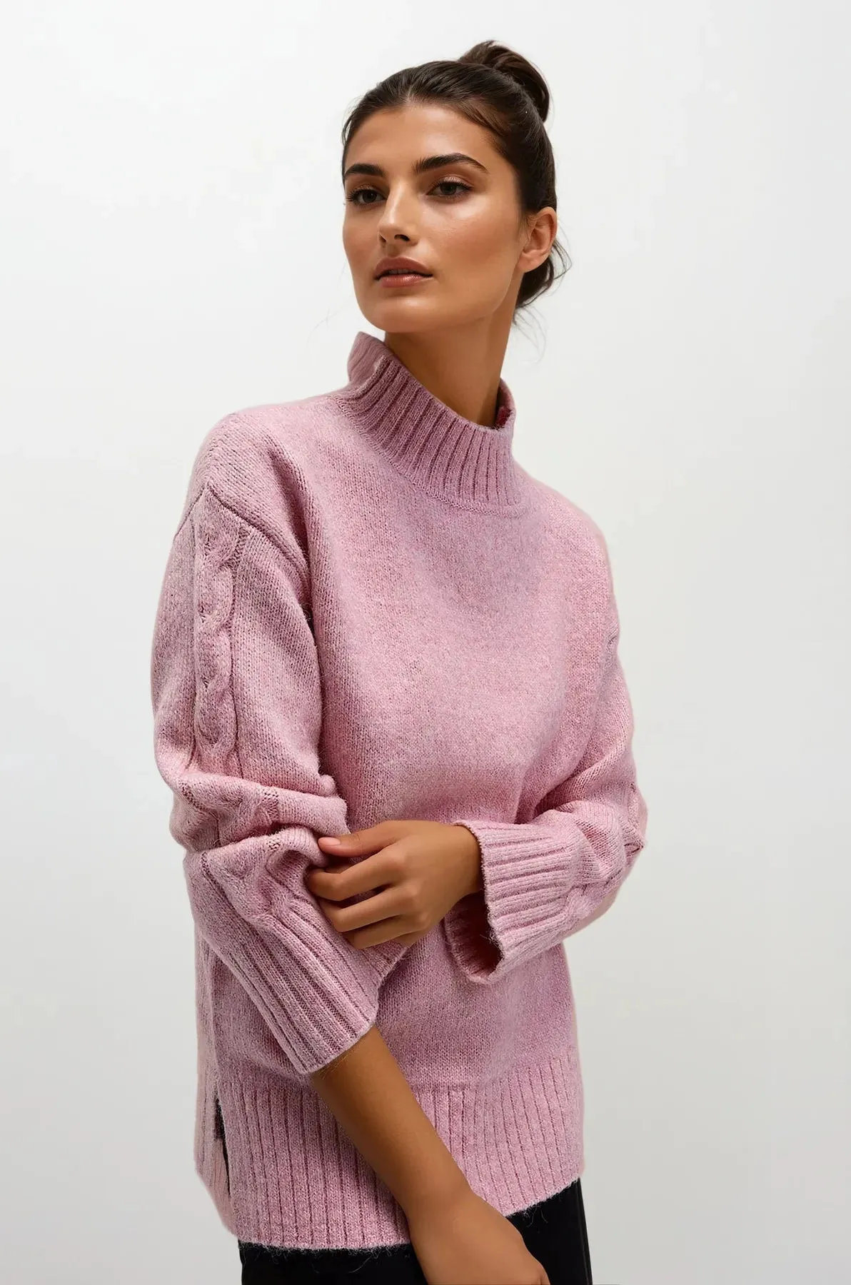 DoubleLayered Edging Essential Comfort Funnel Neck Chunky Knit Jumper