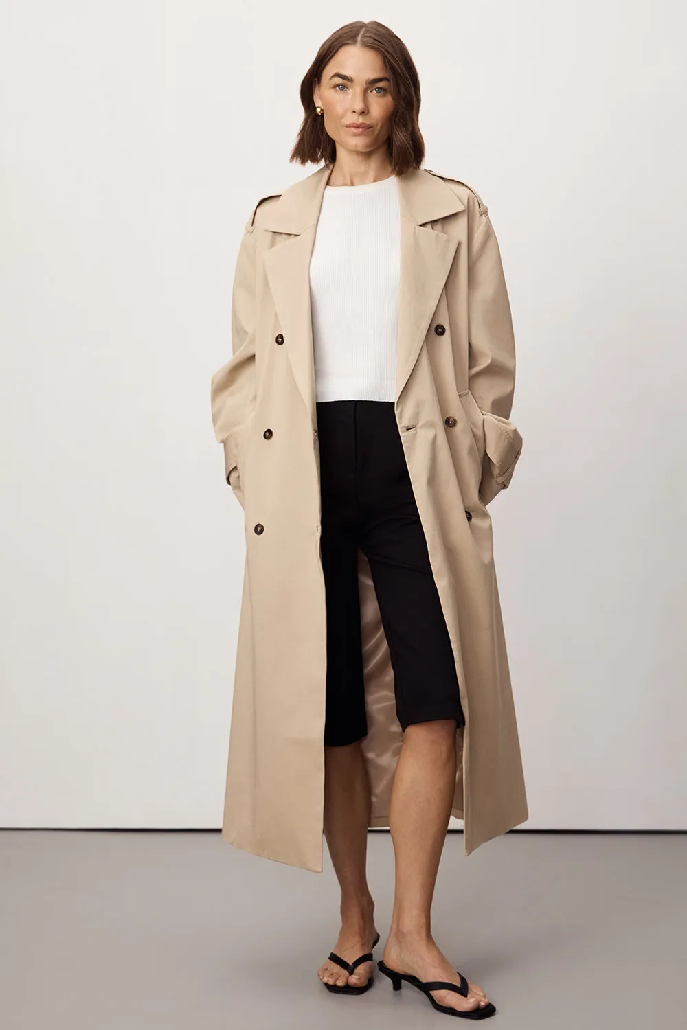 GABRIEL NATURAL BELTED TRENCH COAT Elasticized Waist