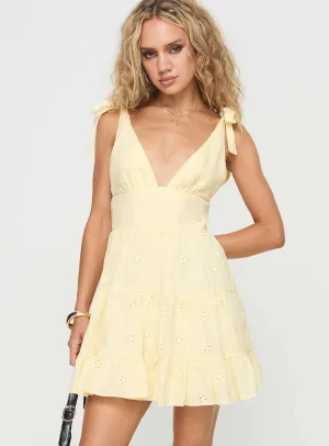 Galvis Mini Dress Lemon Aura Glow Elegant Waist