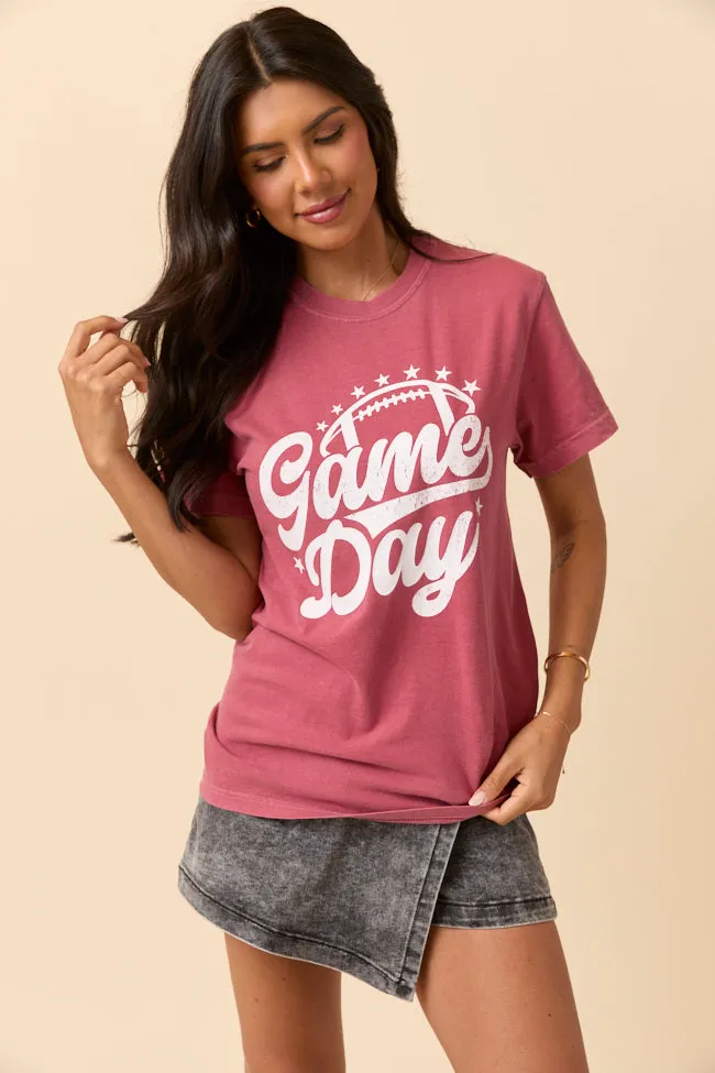 Oversized Fit Beach Outfit Game Day Script Crimson Graphic Tee SALE