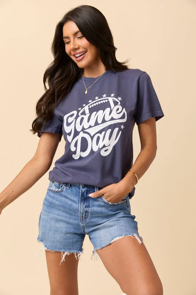 Game Day Script Navy Graphic Tee SALE Seasonal Trend Indoor Event