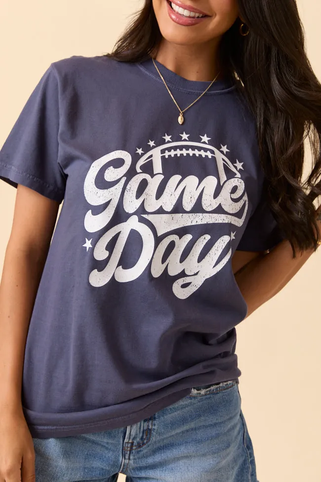 Chic and Soft Game Day Script Navy Graphic Tee SALE
