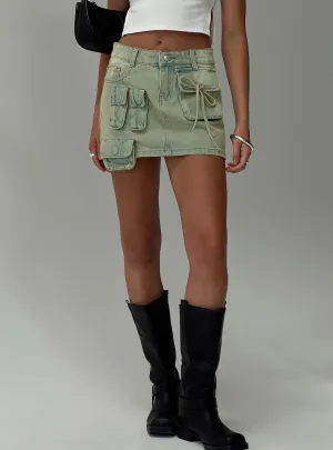 Chill Vibe Seasonal Drop Infinite Love Cargo Mini Skirt Washed Denim
