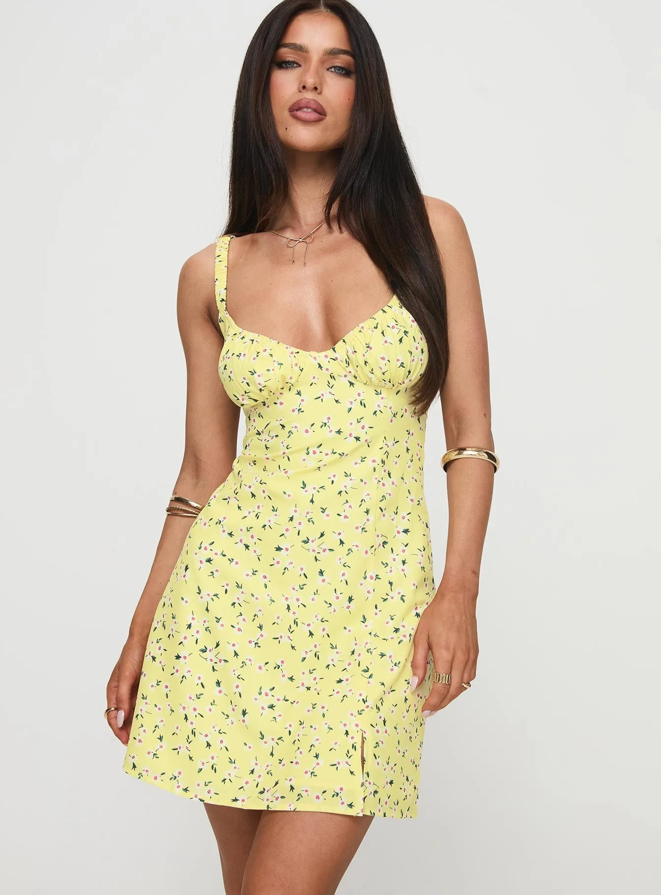 Workwear Stylish Look Georgia Mini Dress Yellow Floral