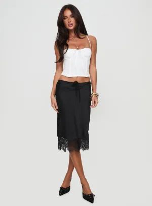 Airy Look Gervais Satin Midi Skirt Black