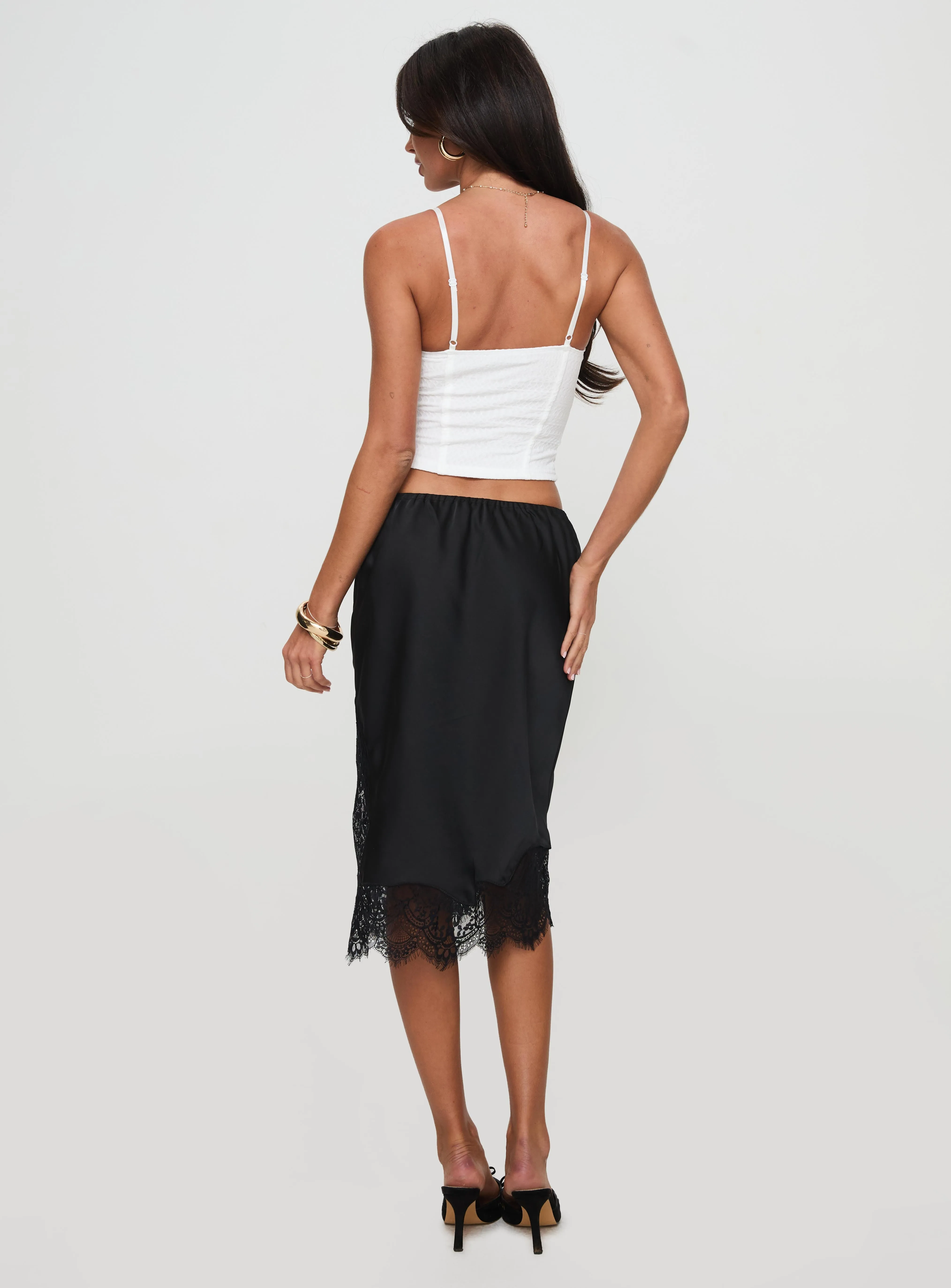 Gervais Satin Midi Skirt Black Everyday Look