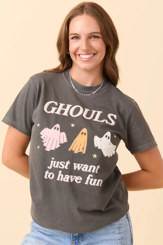 Sustainable Material Blend Ghouls Just Want To Have Fun Dark Grey Graphic Tee SALE