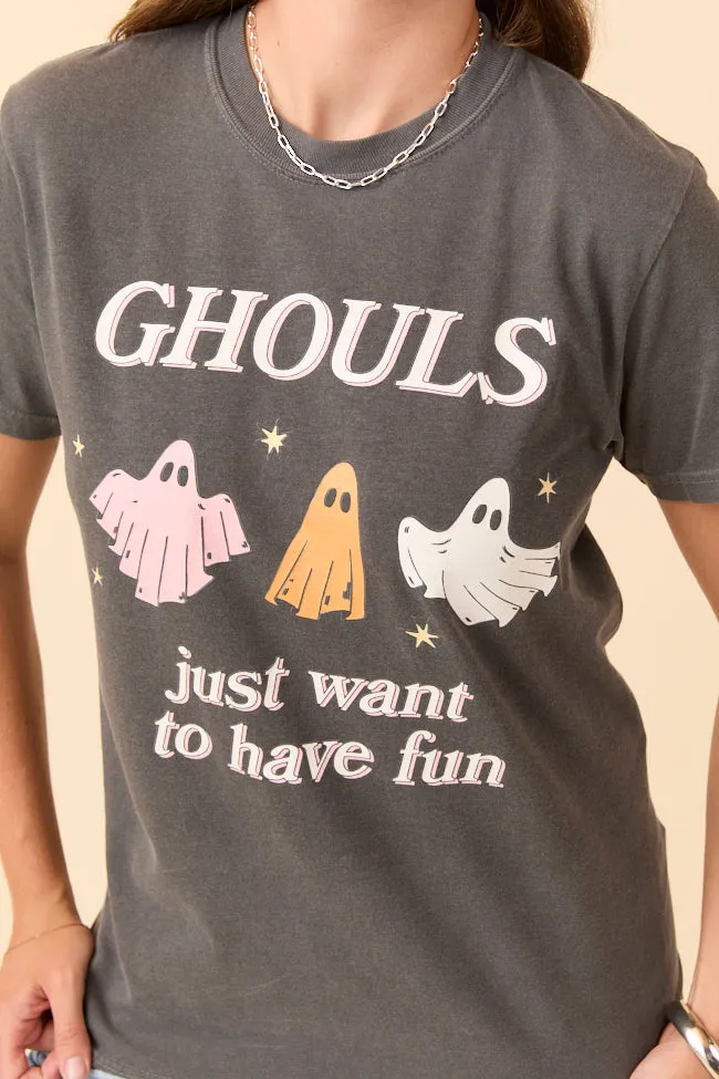 Ghouls Just Want To Have Fun Dark Grey Graphic Tee SALE Yarn Dyed Stripes