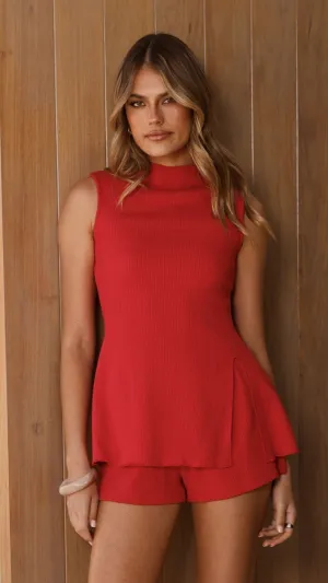 Gigi High Neck Top - Red Lightweight Thermal Insulation Light Drape