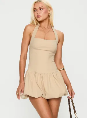 Gigli Bubble Hem Mini Dress Beige Date Nightwear