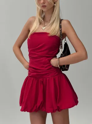 Polished Motion Glamour Girl Strapless Bubble Hem Mini Dress Red