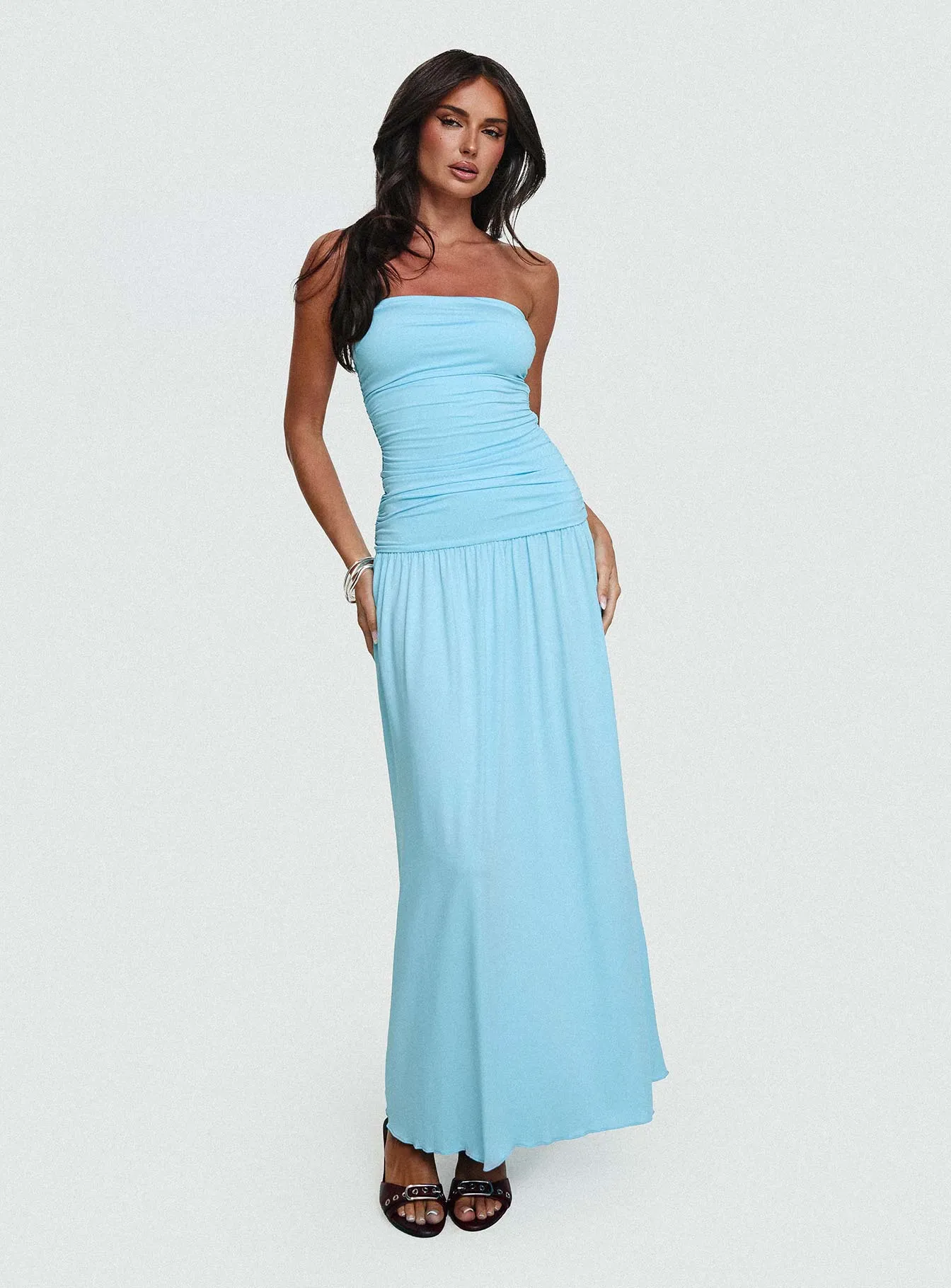 Fitted Mood Glorie Strapless Maxi Dress Light Blue