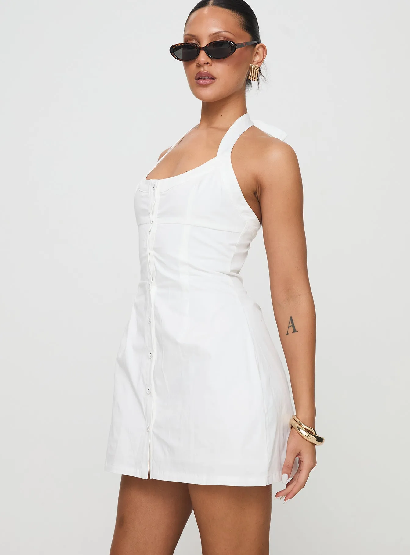 Flower Soft Romantic-Style Mallorie Halter Mini Dress White Petite