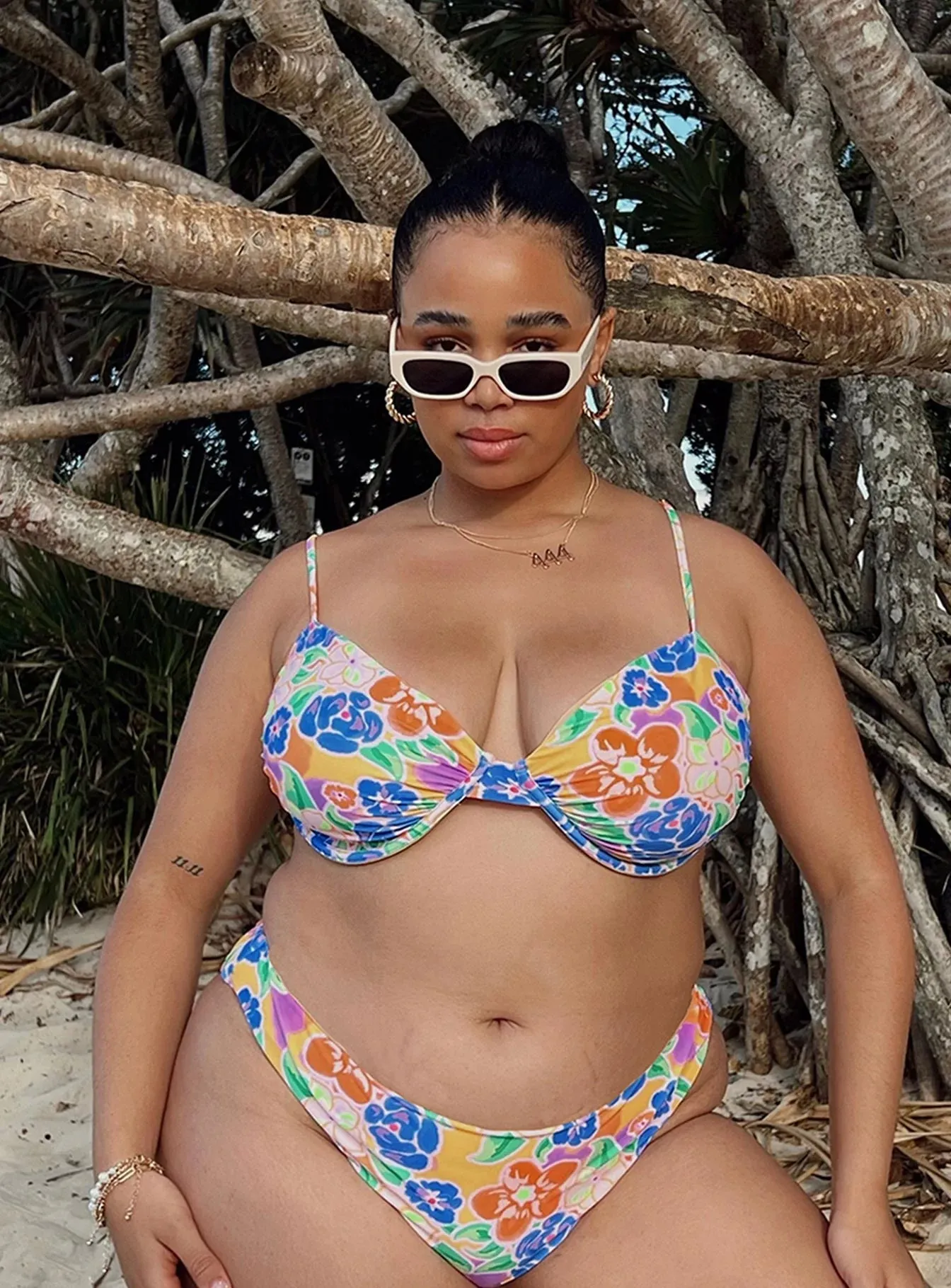 Ellie Bikini Top Multi Floral Curve Sleek Silhouette High Density Weave