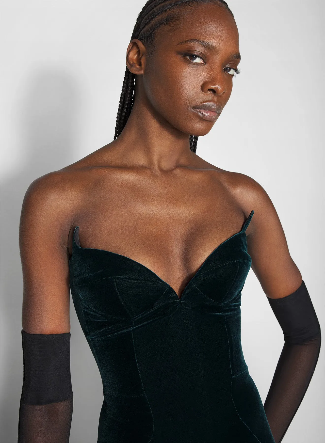 green signature strapless velvet gown Chic Fit Wear