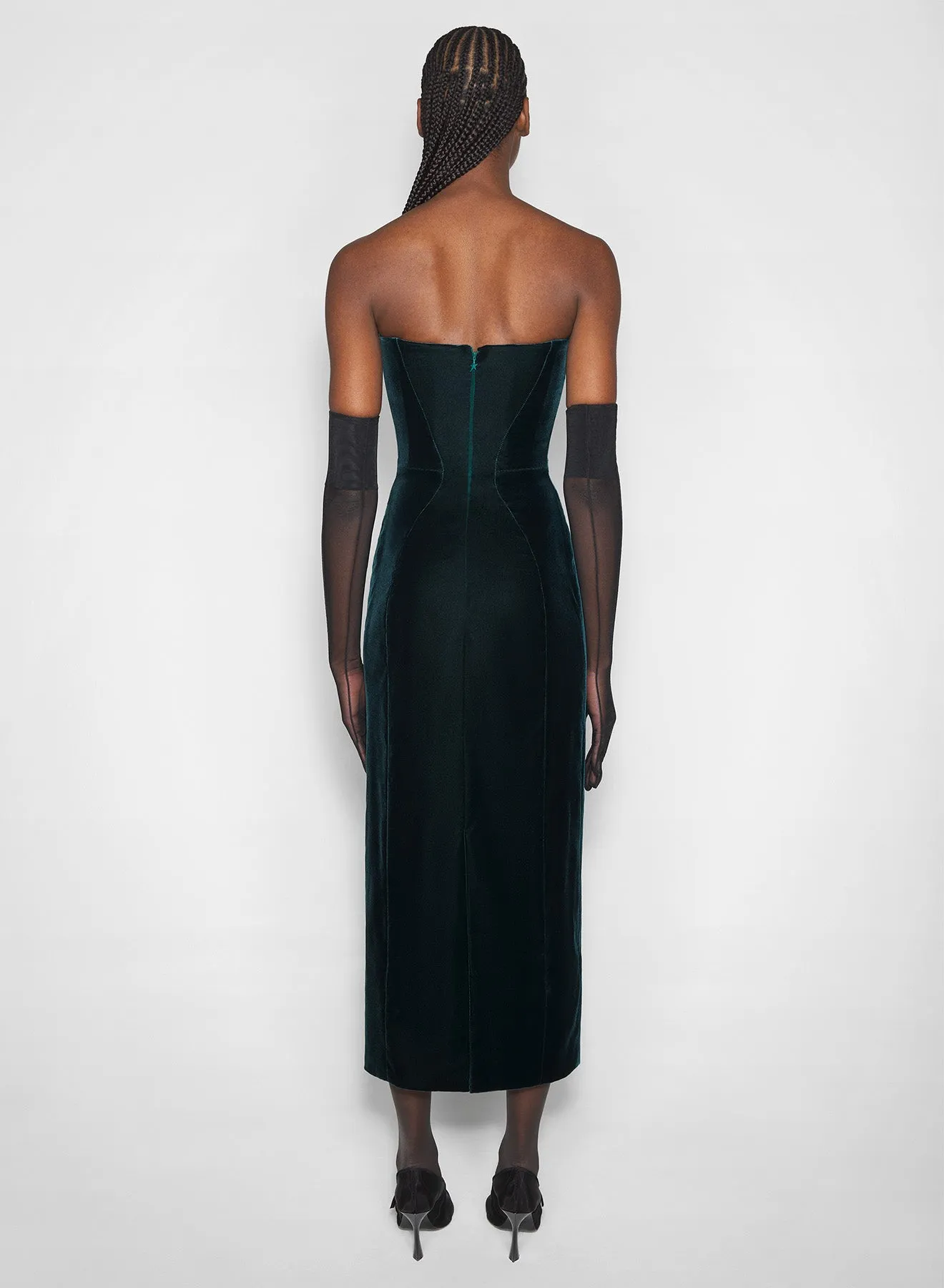 Tailored Comfort green signature strapless velvet gown