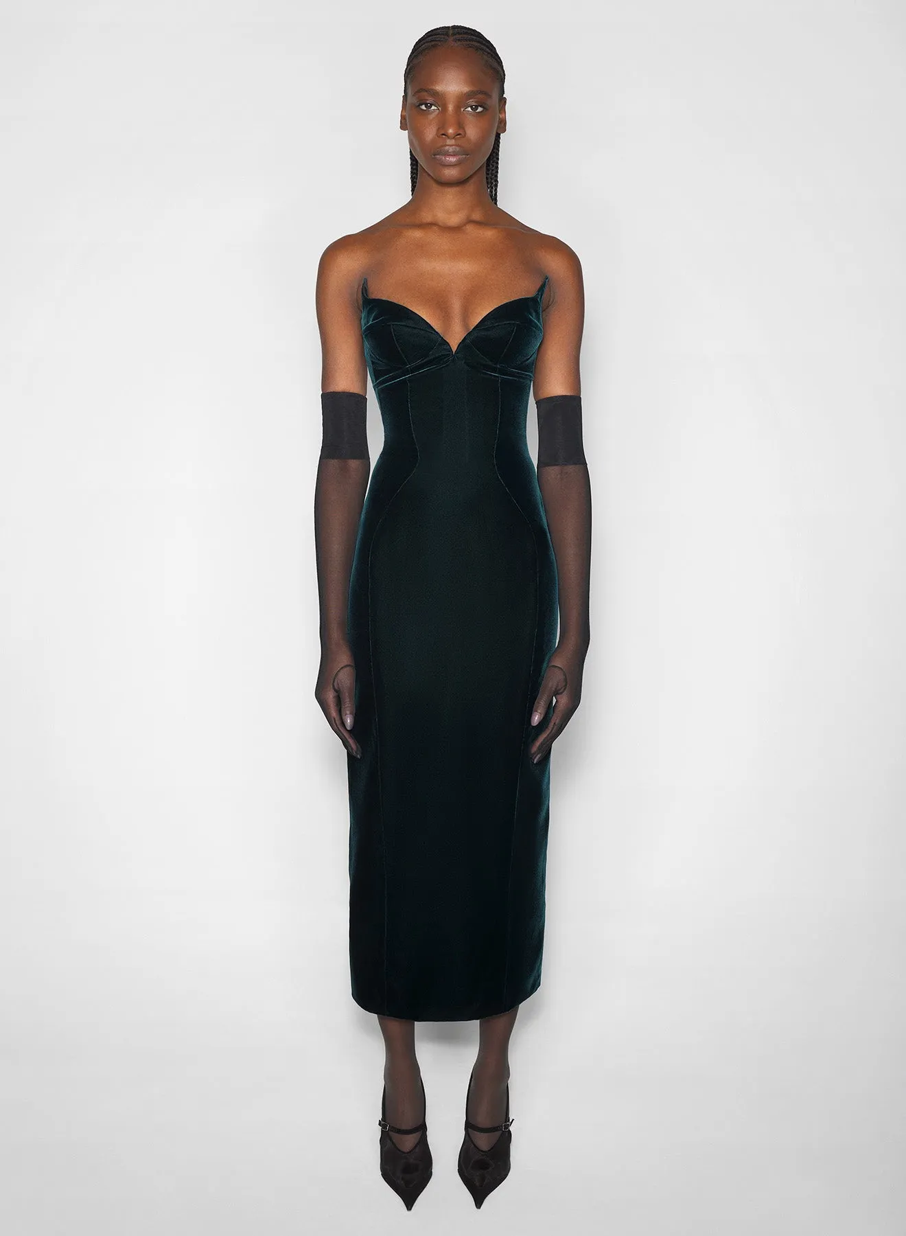 summer breeze green signature strapless velvet gown