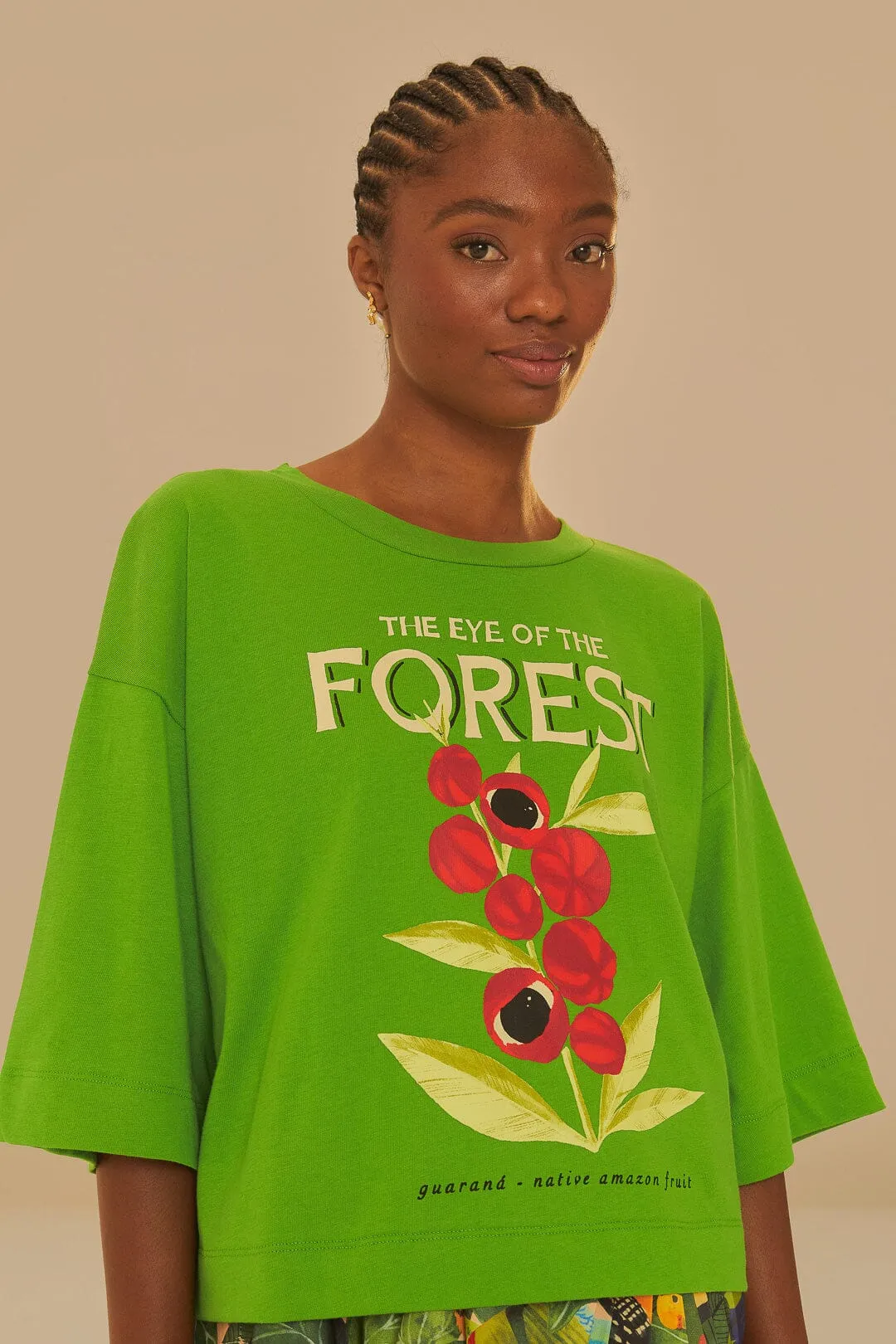 Green The Eye Of The Forest Organic Cotton T-Shirt Fur combination