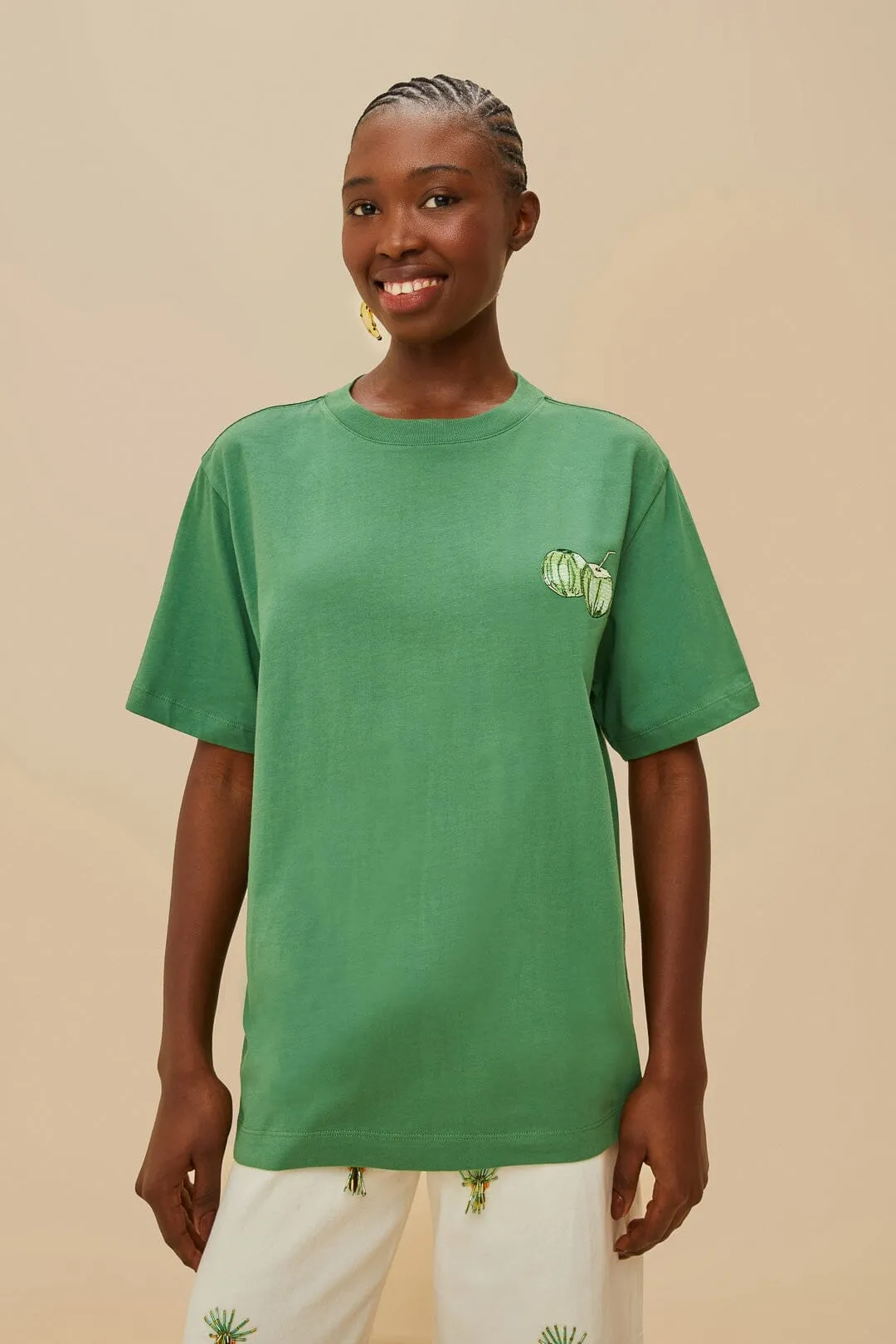 Green Tropical Coconut Organic Cotton Relaxed T-Shirt hypoallergenic material RibbedNeckBanding