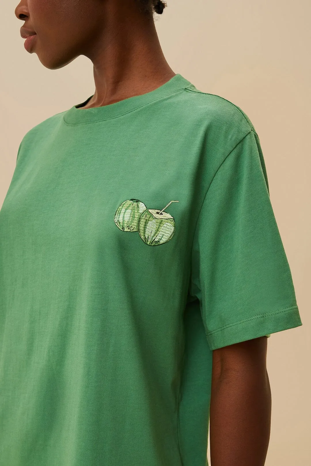 Green Tropical Coconut Organic Cotton Relaxed T-Shirt Roomy Comfort Casual Vibe