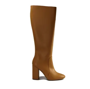 Adventure Time Fleece Soft 'Claudia' vegan-leather knee-high, high-heeled boot by Zette Shoes - camel