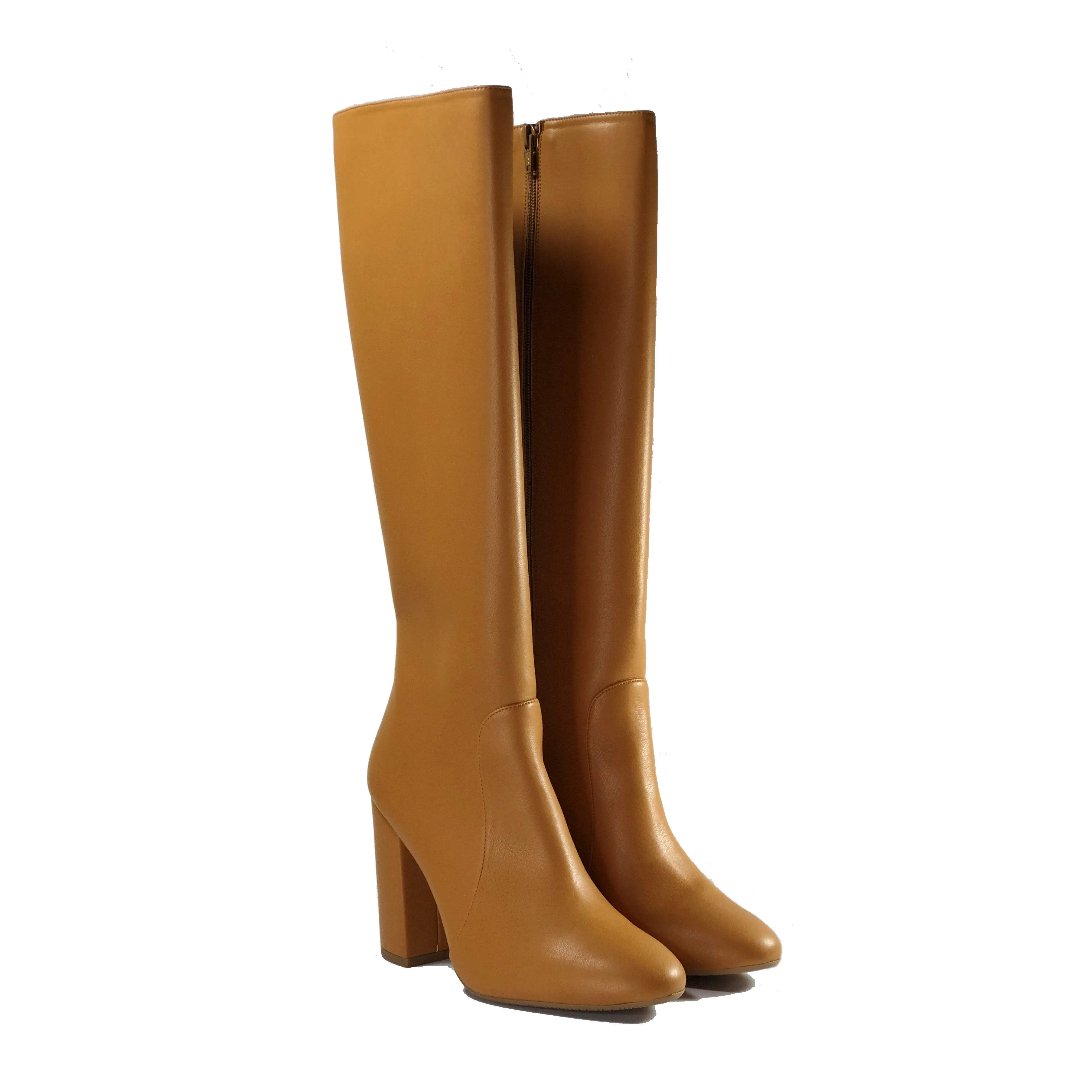 'Claudia' vegan-leather knee-high, high-heeled boot by Zette Shoes - camel Shock Absorbing Active Nomad Flexible Midsole Construction