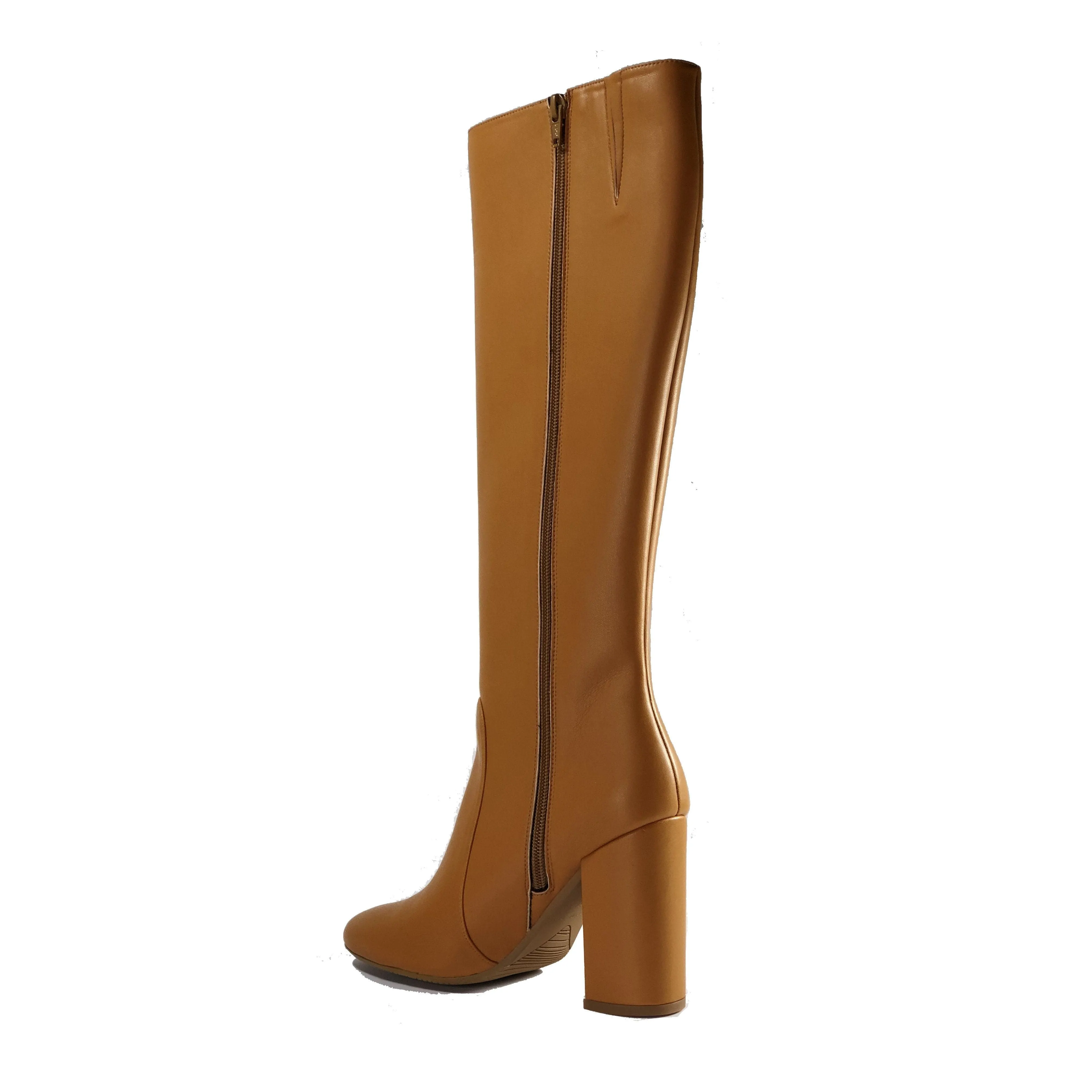 Comfortable 'Claudia' vegan-leather knee-high, high-heeled boot by Zette Shoes - camel