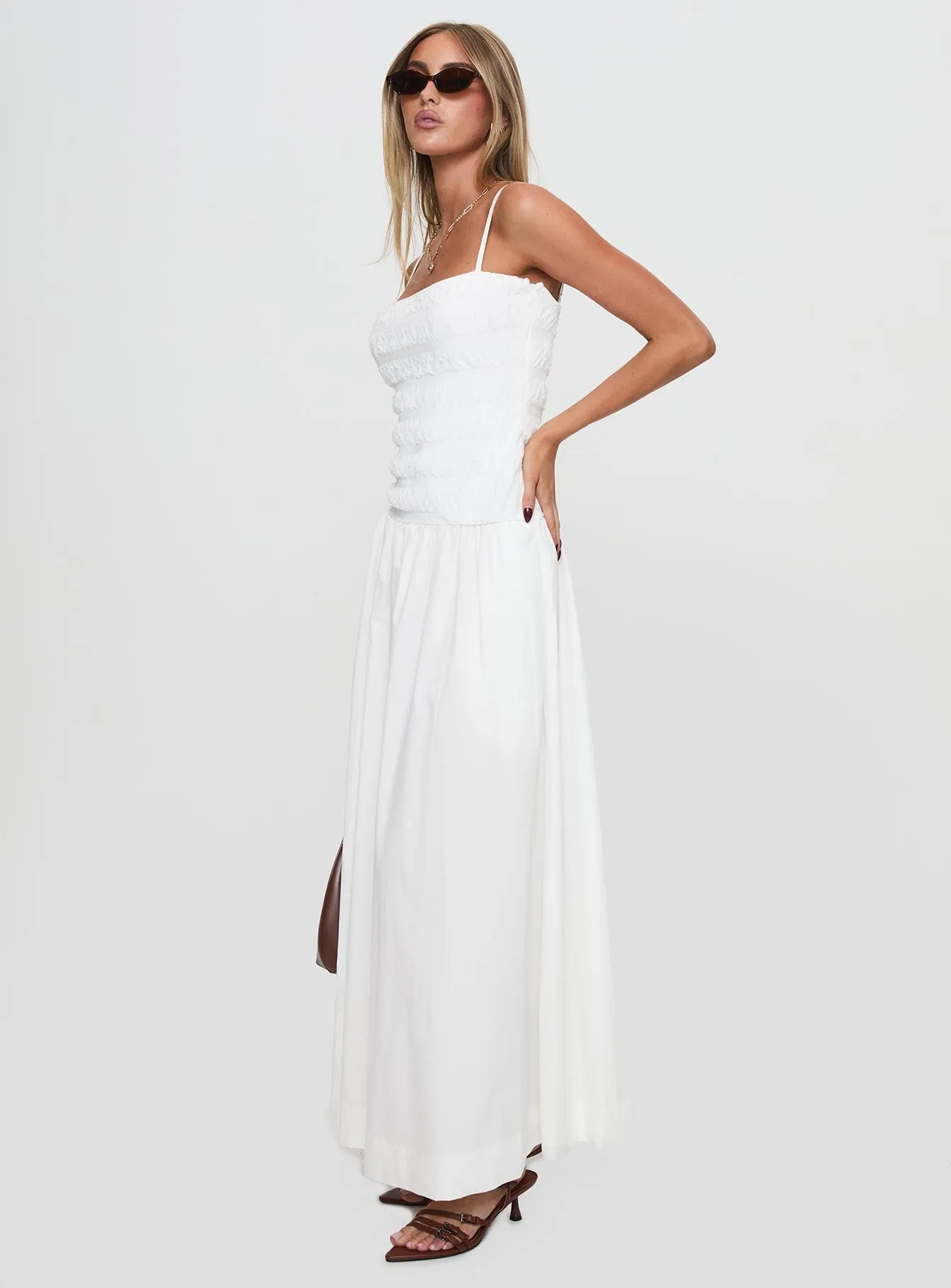 Breeze Grace Sweetgum Shirred Maxi Dress White