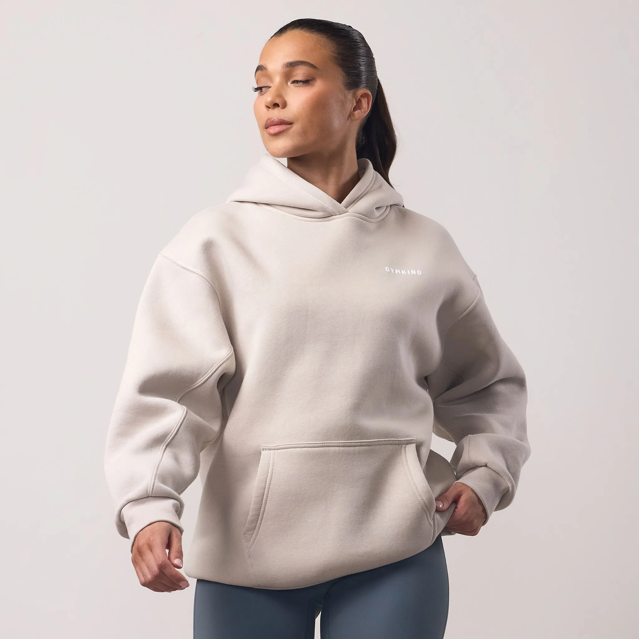 Gym King Challenge Relaxed Fit Hood - Light Stone label accents