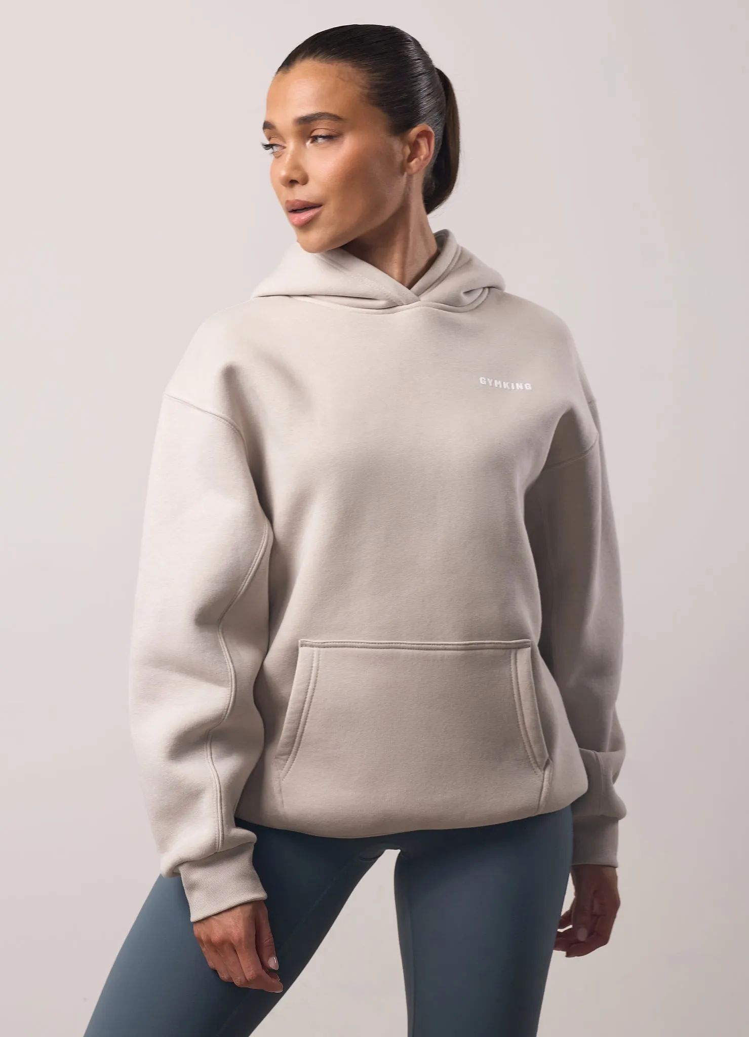 Gym King Challenge Relaxed Fit Hood - Light Stone Zip-up