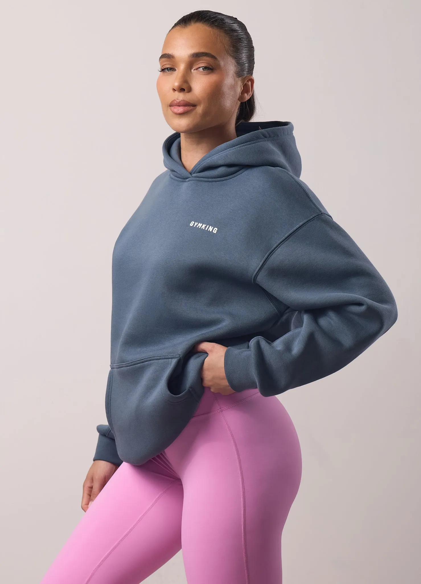 Gym King Challenge Relaxed Fit Hood - Storm Blue Matte Finish Zippered Pocket