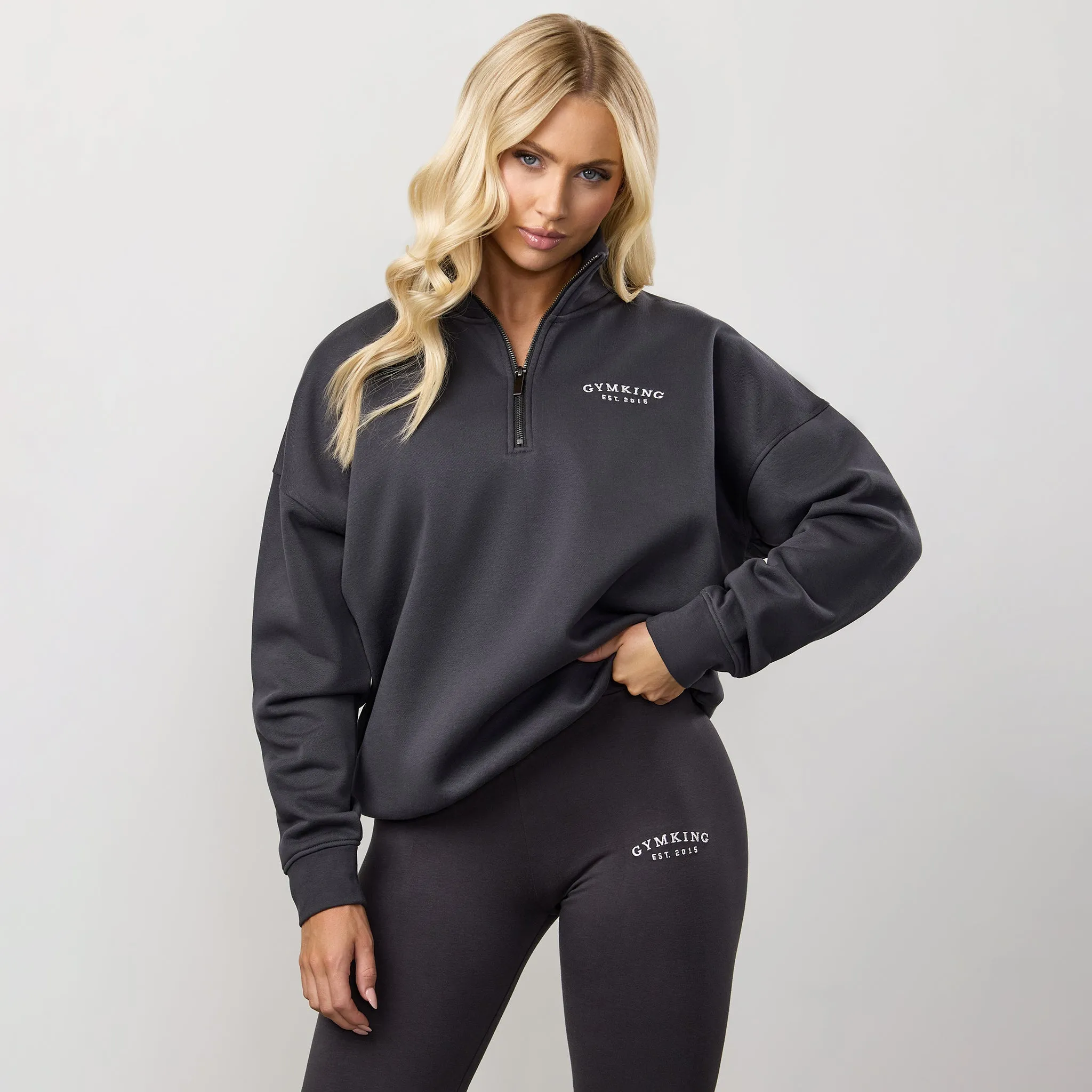 product hiking suitable durability Trendy Look Gym King Compose Fleece 1/4 Zip Funnel - Dark Pewter