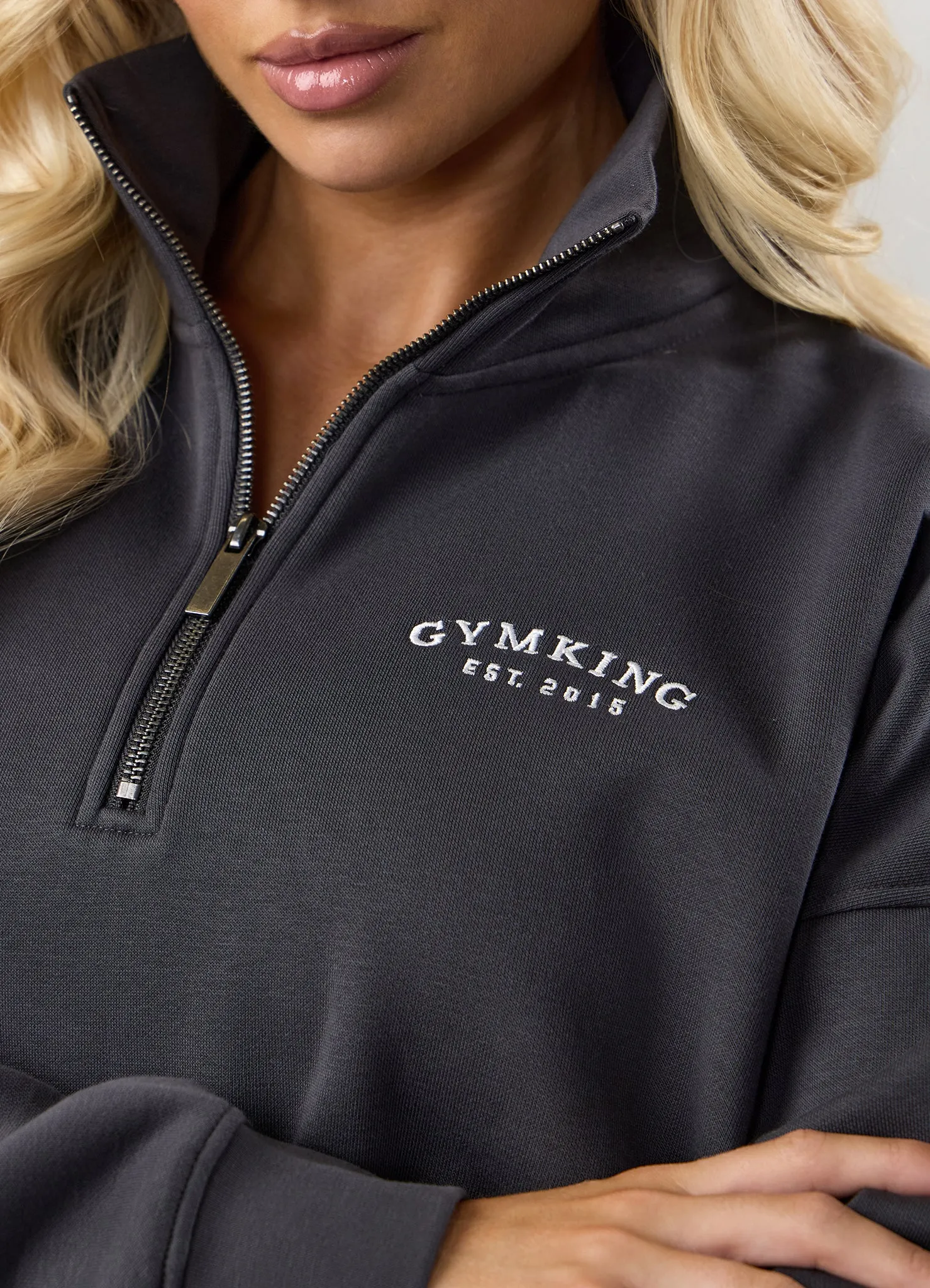 Essentials Wear Weekend Bold Gym King Compose Fleece 1/4 Zip Funnel - Dark Pewter