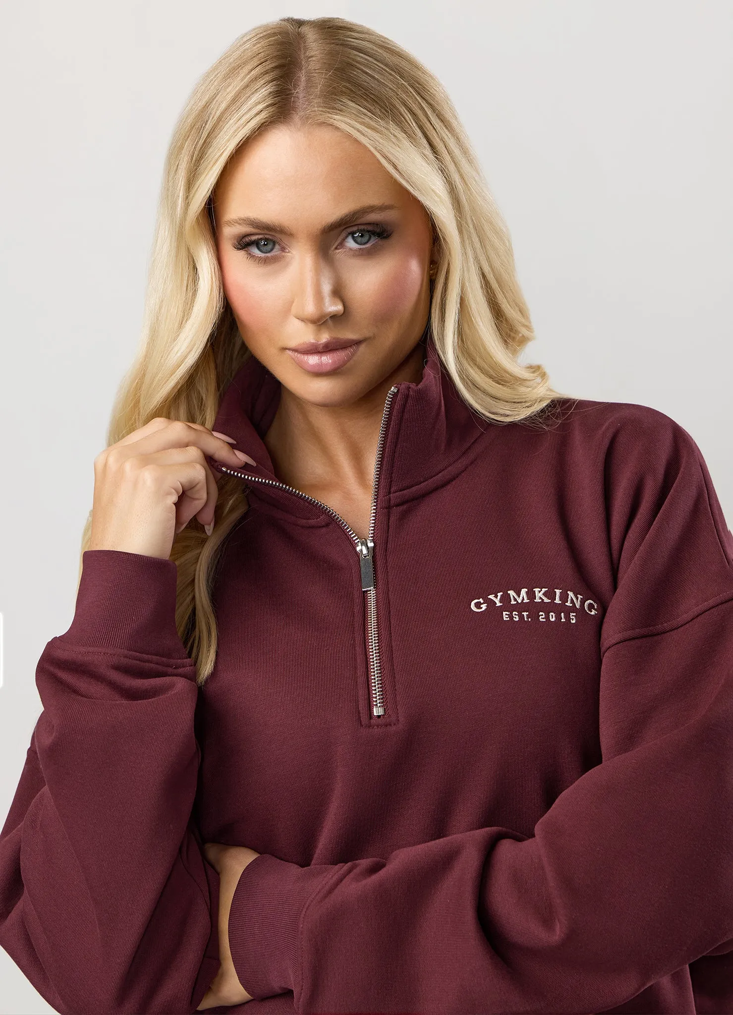 Gym King Compose Fleece 1/4 Zip Funnel - Deep Cherry product shipping Relaxed Apparel